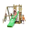 Fungoo Aire De Jeux Funny 3 : Toboggan - Balancoire Simple - Mur D'Escalade Et Bac A Sable- Aires De Jeux