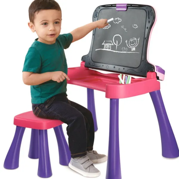 VTech Magi Bureau Interactif 4 En 1 Rose- Tableaux, Ardoises