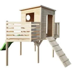 LG Distribution Maison En Bois Bateau Avec Toboggan- Cabanes Et Maisonnettes