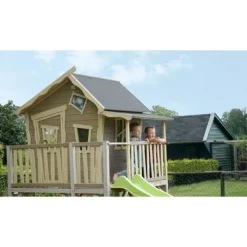 Exit Toys Maison En Bois Crooky 550 Avec Toboggan Et Bac A Sable- Aires De Jeux