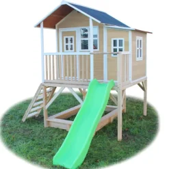 Exit Toys Maison En Bois Loft 550 Avec Bac A Sable Et Toboggan- Aires De Jeux