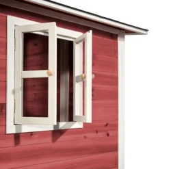 Exit Toys Maison En Bois Loft 500 Rouge Avec Toboggan Et Bac A Sable- Aires De Jeux