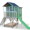 Exit Toys Maison En Bois Loft 550 Verte Avec Bac A Sable Et Toboggan- Aires De Jeux