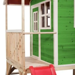 Exit Toys Maison En Bois Loft 300 Verte Avec Toboggan- Aires De Jeux