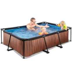 Exit Toys Piscine Rectangulaire Wood 220 X 150 X 65 Avec Pompe Filtrante- Bouées Jeux Gonflables Et Piscines