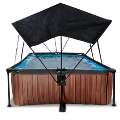 Exit Toys Piscine Wood 220 X 150 X 65 Avec Pompe Filtrante Et Voile D'Ombrage- Bouées Jeux Gonflables Et Piscines