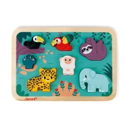 Janod Puzzle Bébé / Enfant|Puzzle Chunky En Bois - La Jungle - Partenariat Wwf®