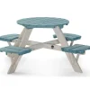 Plum Table Ronde Avec Sieges Bleus En Bois- Tables Et Chaises De Jardin