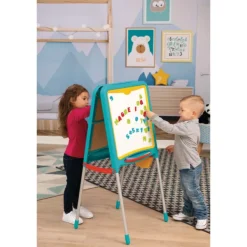 Smoby Tableau Tubes - Ardoise Double Face - Magnetique / Craie - + 80 Accessoires Inclus - Vert- Tableaux, Ardoises
