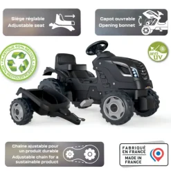 Smoby Tracteur Farmer Xl Noir + Remorque- Tracteurs À Pédales