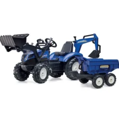 Falk Tracteur New Holland Avec Excavatrice Et Benne Maxi- Tracteurs À Pédales